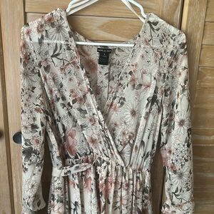 Kate & Lily Cream Floral Wrap Maxi Dress with Long Sleeves